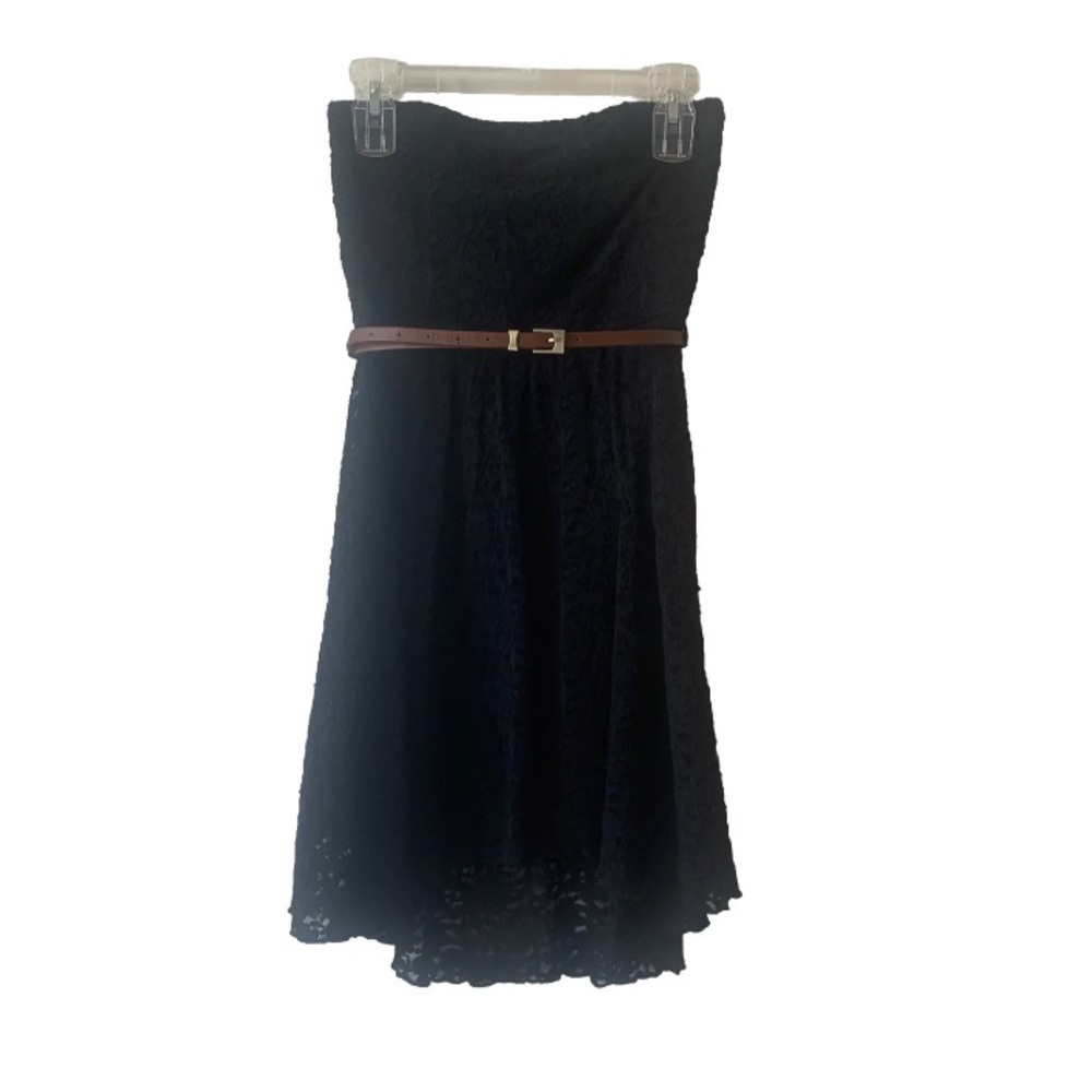 Papaya Strapless Dress Black Lace Belted M